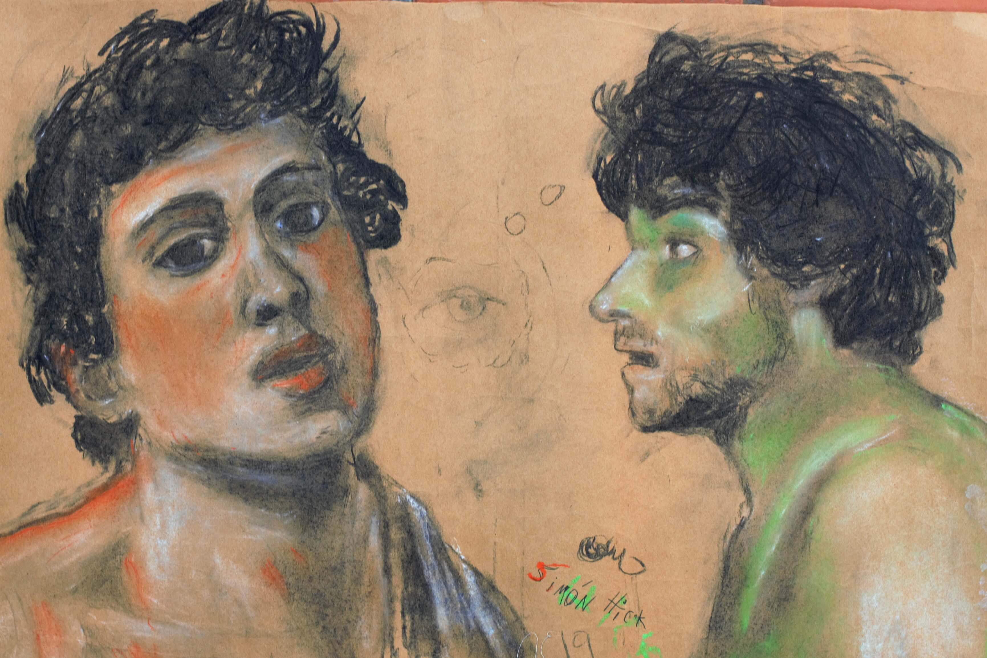 naranja, verde, hombres, bellos